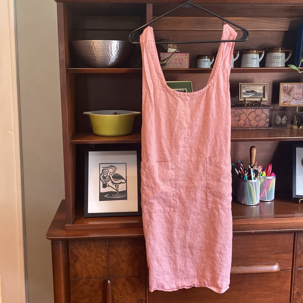 Pink Linen Apron Dress
